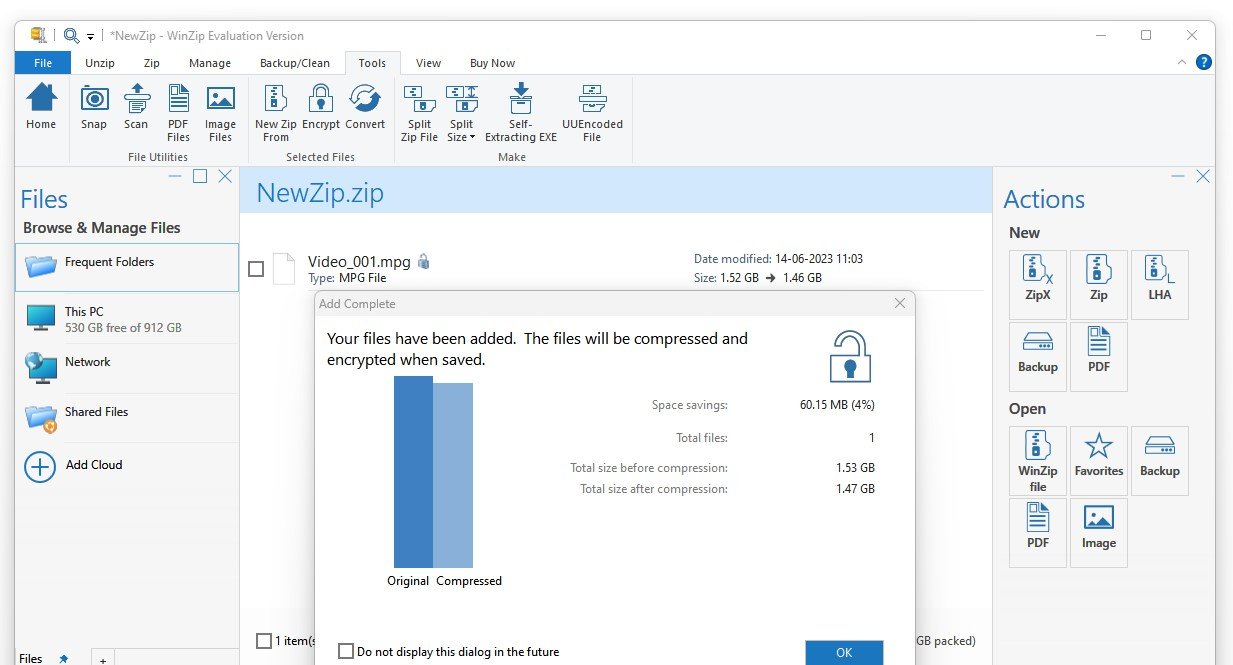 WinZip Video Compression